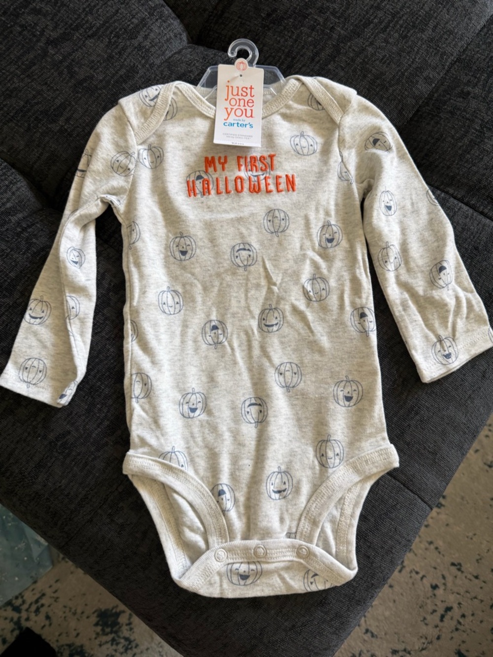 Carters My First Halloween Pumpkin Grey Gender Neutral Baby Onesie